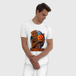 Пижама хлопковая мужская Хэллоуин пугало, цвет: белый — фото 2