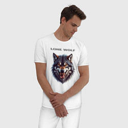 Пижама хлопковая мужская Lone wolf, цвет: белый — фото 2