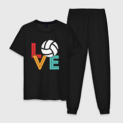 Пижама хлопковая мужская Love volley, цвет: черный