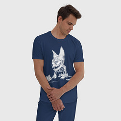 Пижама хлопковая мужская Скелет кота, цвет: тёмно-синий — фото 2