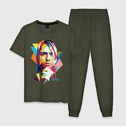 Пижама хлопковая мужская Kurt Cobain: Colors, цвет: меланж-хаки