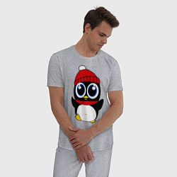 Пижама хлопковая мужская Удивленный пингвинчик, цвет: меланж — фото 2
