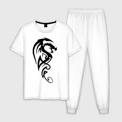 Пижама хлопковая мужская Дракон стильный трайбл, цвет: белый