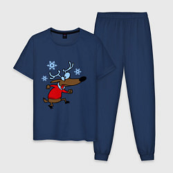 Пижама хлопковая мужская Новогодний олень цвета тёмно-синий — фото 1