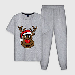 Пижама хлопковая мужская Рождественский олень, цвет: меланж
