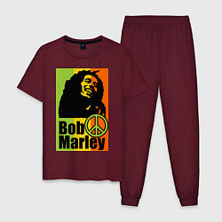Пижама хлопковая мужская Bob Marley: Jamaica, цвет: меланж-бордовый