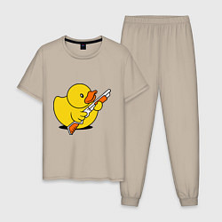Пижама хлопковая мужская Утенок с ружъем, цвет: миндальный