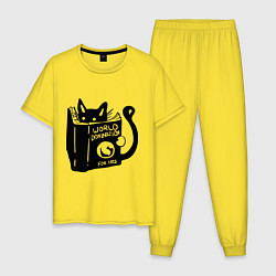 Пижама хлопковая мужская Кот с книгой, цвет: желтый