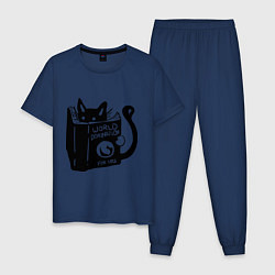 Пижама хлопковая мужская Кот с книгой, цвет: тёмно-синий