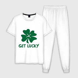 Пижама хлопковая мужская Get lucky, цвет: белый