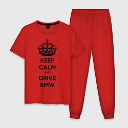 Пижама хлопковая мужская Keep Calm & Drive BMW, цвет: красный