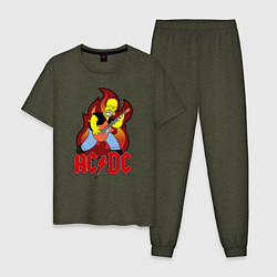 Пижама хлопковая мужская AC/DC Homer, цвет: меланж-хаки