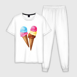 Пижама хлопковая мужская Мороженое, цвет: белый