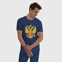 Пижама хлопковая мужская Герб России: золото, цвет: тёмно-синий — фото 2