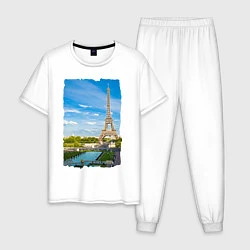 Пижама хлопковая мужская Летний Париж, цвет: белый