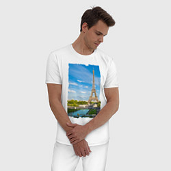 Пижама хлопковая мужская Летний Париж, цвет: белый — фото 2