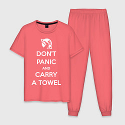 Пижама хлопковая мужская Dont panic & Carry a Towel, цвет: коралловый