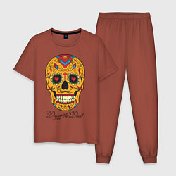 Пижама хлопковая мужская Мексиканский череп цвета кирпичный — фото 1