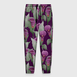 Мужские брюки Фиолетовые каллы на темно фиолетовом фоне