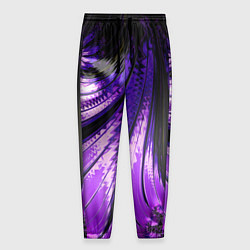 Мужские брюки Неоновый фрактал черный с фиолетовым Абстракция