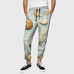Брюки на резинке мужские Океанские ракушки и морские звёзды на песке, цвет: 3D-принт — фото 2