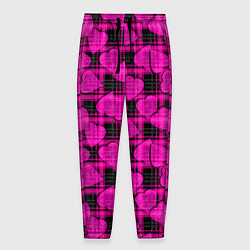 Брюки на резинке мужские Black and pink hearts pattern on checkered, цвет: 3D-принт