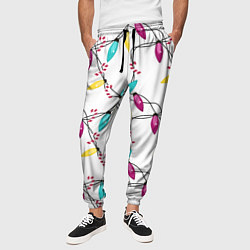 Брюки на резинке мужские Новогодняя гирлянда белая, цвет: 3D-принт — фото 2