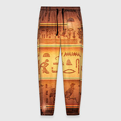 Брюки на резинке мужские Египетская стена с иероглифами и полосами, цвет: 3D-принт