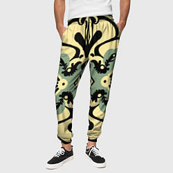 Брюки на резинке мужские Цветок с глазками в узоре на болотном фоне, цвет: 3D-принт — фото 2
