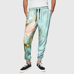 Брюки на резинке мужские Светло-синий цветочный паттерн, цвет: 3D-принт — фото 2