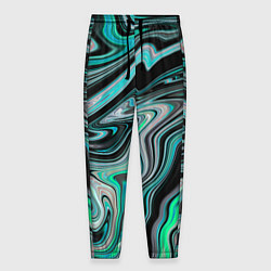 Брюки на резинке мужские Черно-зеленый флюид арт, цвет: 3D-принт