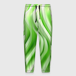 Брюки на резинке мужские Белые и зеленый волны, цвет: 3D-принт