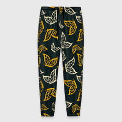 Брюки на резинке мужские Бежевые и желтые бабочки на темном фоне, цвет: 3D-принт