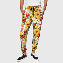 Брюки на резинке мужские Паттерн из желтых и красных цветов, цвет: 3D-принт — фото 2