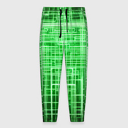 Брюки на резинке мужские Зелёные неоновые полосы киберпанк, цвет: 3D-принт