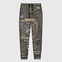 Брюки на резинке мужские Металлическая ржавая обшивка с микросхемами и гайк, цвет: 3D-принт