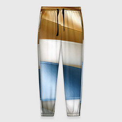 Брюки на резинке мужские Золотые и голубые волнистые вставки на белом фоне, цвет: 3D-принт