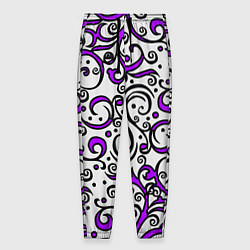 Брюки на резинке мужские Фиолетовые кружевные узоры, цвет: 3D-принт