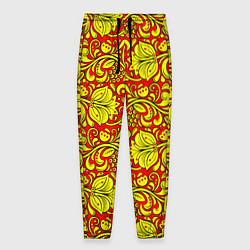 Мужские брюки Хохломская роспись золотистые цветы и ягоды на кра