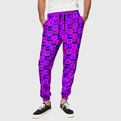 Брюки на резинке мужские Фиолетовые квадраты на чёрном фоне, цвет: 3D-принт — фото 2