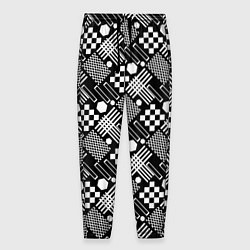 Брюки на резинке мужские Черно белый узор из геометрических фигур, цвет: 3D-принт