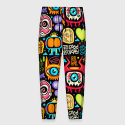 Брюки на резинке мужские Feel good every day motivation monsters pattern, цвет: 3D-принт