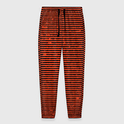 Брюки на резинке мужские Чёрно-оранжевый полосатый, цвет: 3D-принт