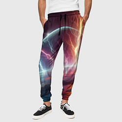 Брюки на резинке мужские Неоновый космос - разряд молний, цвет: 3D-принт — фото 2