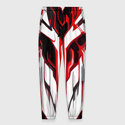 Брюки на резинке мужские Хаотичная красно-белая абстракция на чёрном фоне, цвет: 3D-принт
