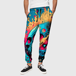 Брюки на резинке мужские Абстракция с черепом - нейроарт, цвет: 3D-принт — фото 2