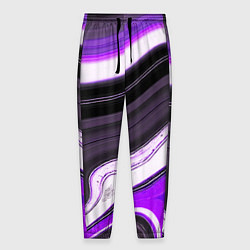 Брюки на резинке мужские Волнистые горизонтальные чёрно-фиолетовые полосы н, цвет: 3D-принт