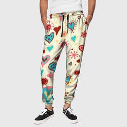 Брюки на резинке мужские Цветные сердечки, цвет: 3D-принт — фото 2