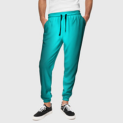 Брюки на резинке мужские Чёрный и неоновый голубой градиент по центру, цвет: 3D-принт — фото 2