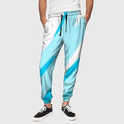 Брюки на резинке мужские Белый с голубым абстракция, цвет: 3D-принт — фото 2